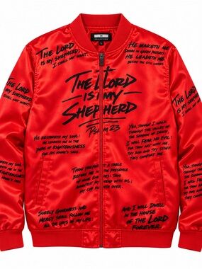 Collection B Red Bomber Jacket with Black Script
